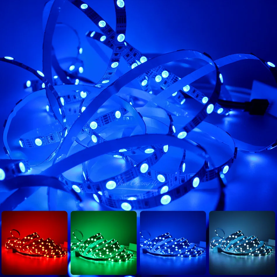 Tira de luces LED 5050 RGB DC12V 60LEDs/m de 6mm de ancho, tira de luz RGB Flexible de ahorro de energía para fondo de TV, pared interior, Hotel, 1-5m - imagen 2