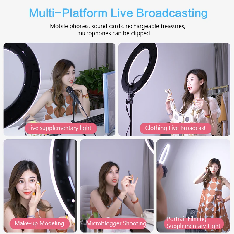 Anillo de luz LED sin trípode para fotografía, lámpara de 18 pulgadas, 3200-5600K, 416 piezas, 65W, para maquillaje, vídeo, YouTube - imagen 4