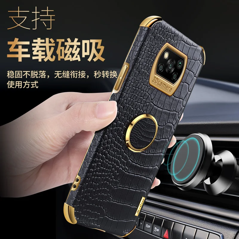 Funda de cuero PU suave para Xiaomi POCO X3 NFC X3Pro, carcasa trasera protectora con soporte de anillo para Xiaomi POCO M3 X3 F2 PRO - imagen 3