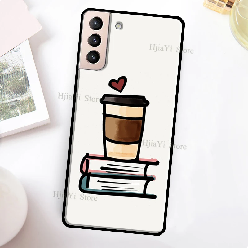 Funda de teléfono con libros y café para Samsung Galaxy S21 S22 Ultra Note 20 S20 FE S8 S9 S10 Note 10 Plus Coque - imagen 3