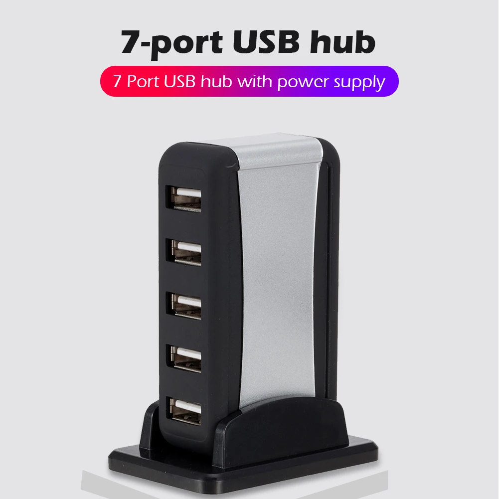 Concentrador Puertos USB 2,0 Vertical Accesorio Adaptador Corriente 480 Mbps Multi 7 Puertos PC Ordenador UE EE UU - Vista principal del producto