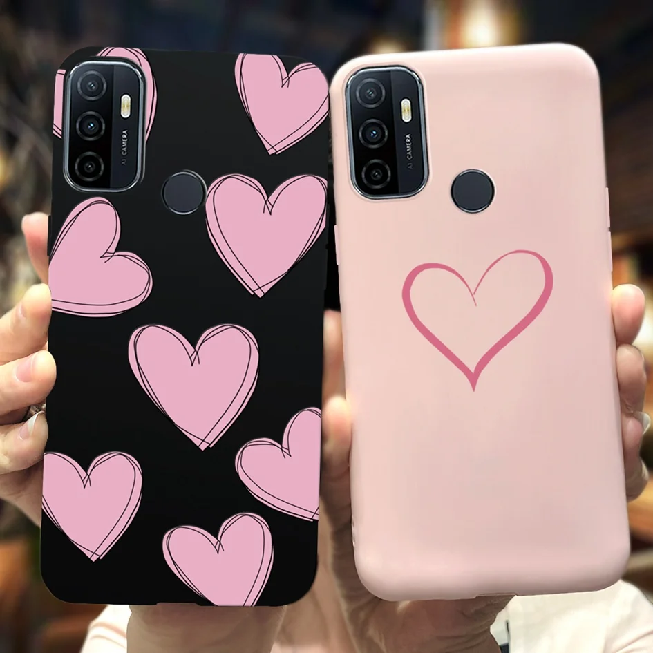 Para Funda OPPO A53s Funda de teléfono mate pintado con corazón de amor bonito para OPPO A53 A32 A33 2020 Coque OPPOA53 A 53 Fundas suaves Capa