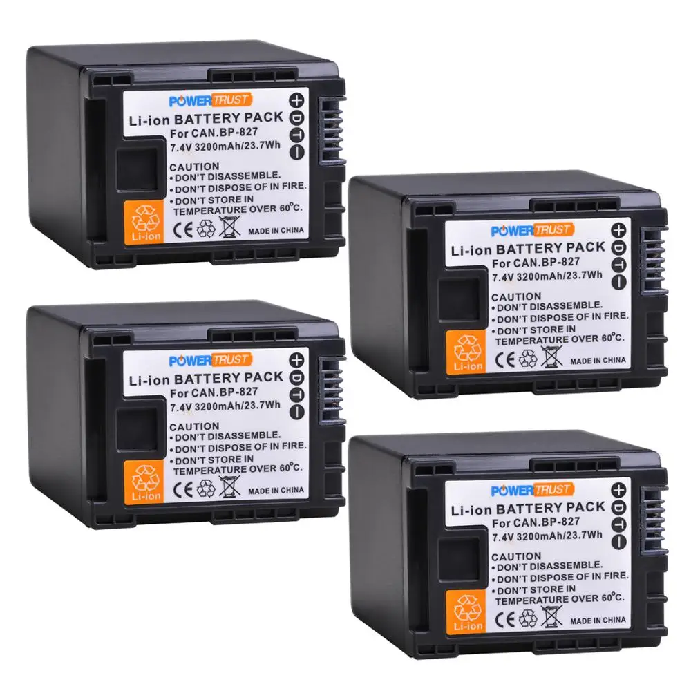 PowerTrust-Batería de 3200mAh BP-827 BP 827 para Canon XA10 HG20 HG21 LEGRIA HF M300 M306 M400 M406 G10 G25 S100 S200 S21 M32 HFG20