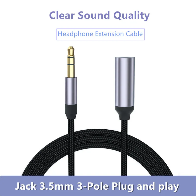 Cable auxiliar de extensión de Audio de 1m, conector macho a hembra de 3,5mm para auriculares de coche, altavoz - imagen 4
