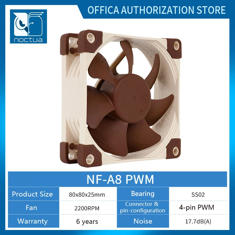 Noctua-ventilador NF-A8 de alta calidad, ventilador silencioso de alta presión de aire, 8cm, 3, 4 pines, Control inteligente de temperatura, CPU - imagen 3