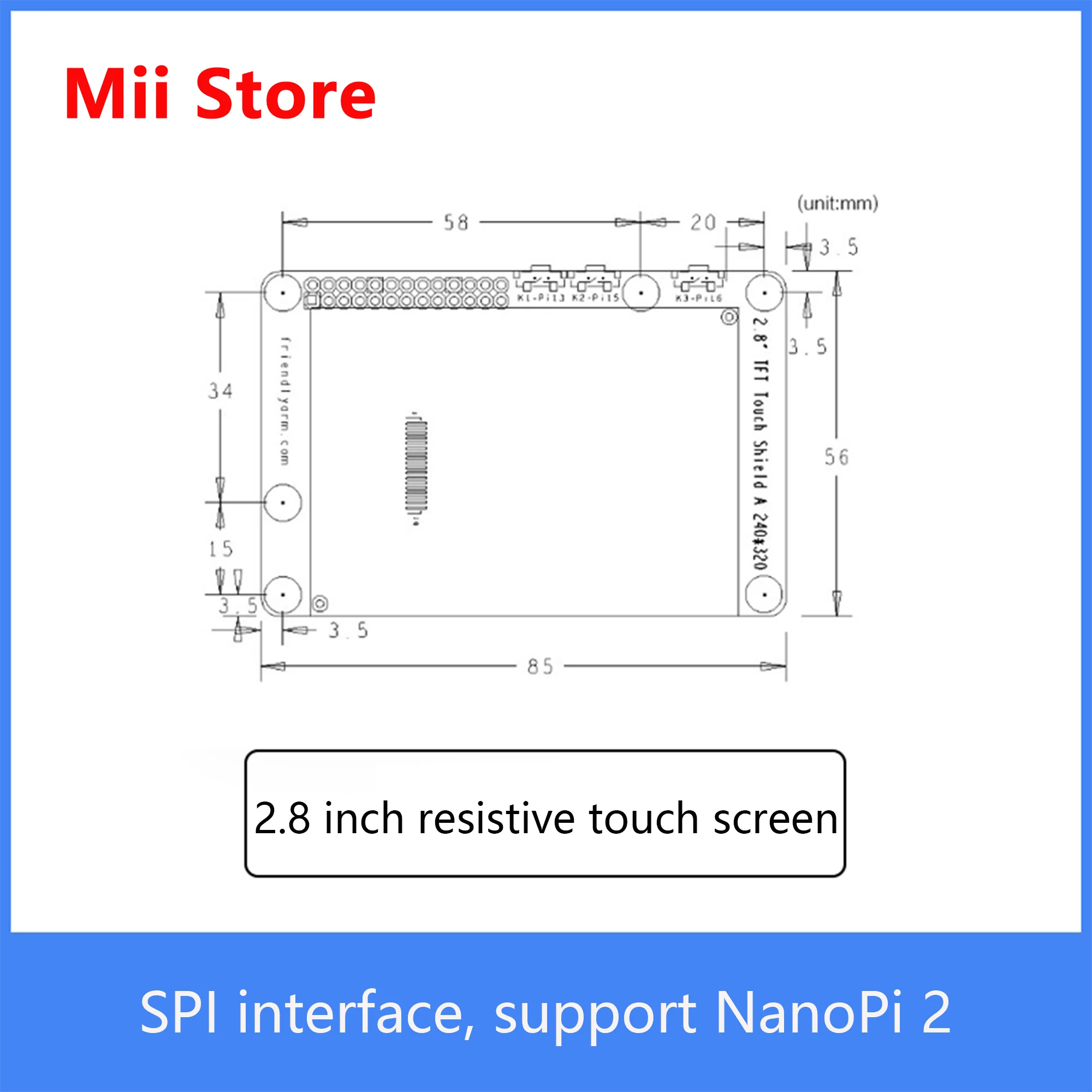 Compatible con interfaz TFT SPI de pantalla táctil resistiva de 2,8 pulgadas NanoPi 2 - imagen 5