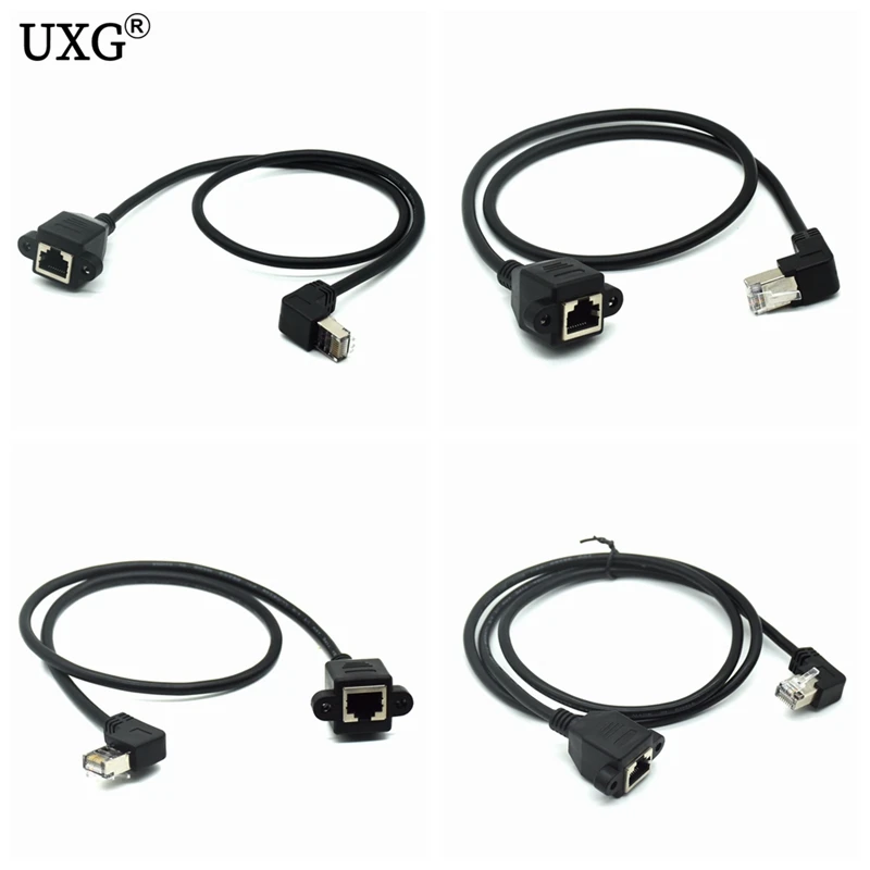 Convertidor de Cable de extensión de red LAN Ethernet de montaje en Panel de tornillo macho a hembra RJ45 de ángulo Rgiht de 90 grados 0,3 m 0,6 m 1m