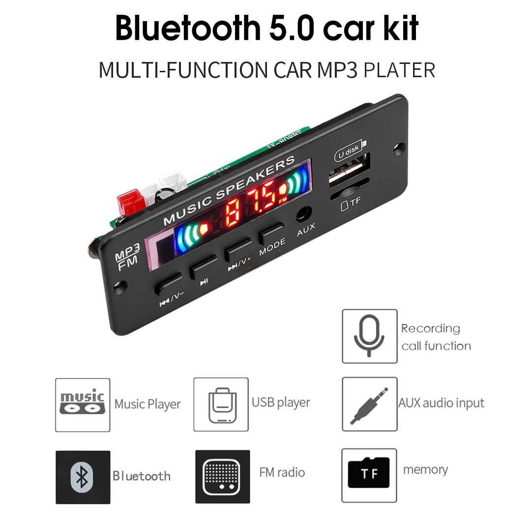Placa decodificadora Bluetooth para coche, reproductor MP3, Radio FM con amplificador, llamada de soporte/grabación/USB/TF/LINE IN/FM/BLUETOOTH, CC de 12V - imagen 4