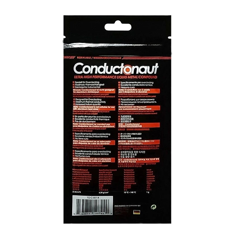 Grizzly Conductonaut-enfriador térmico para ordenador, procesador AMD Intel, Metal líquido dorado, 1g/5g, 73W/mk CPU/GPU - imagen 5