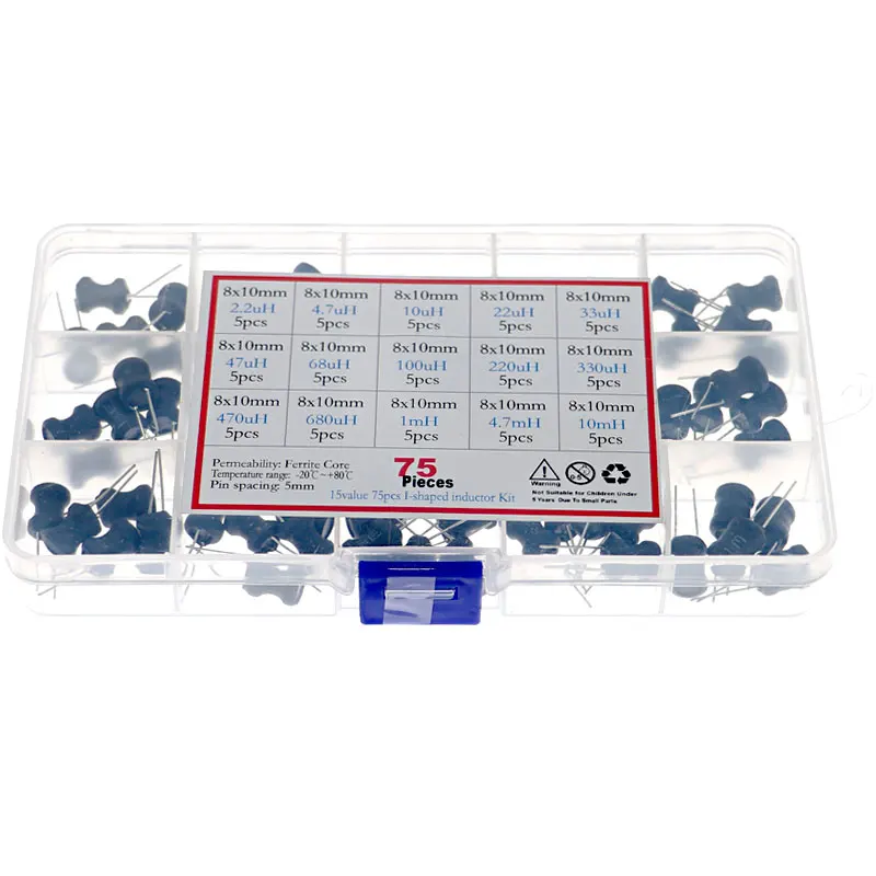 Kit de Inductor de potencia cilíndrico, 8x10mm, 2.2UH, 4.7UH, 10UH, 22UH, 33UH, 47UH, 68UH, 100UH, 220UH, 330uh, 470uh, 680uh, 1MH, 10MH, 75 unids/lote por caja - imagen 2