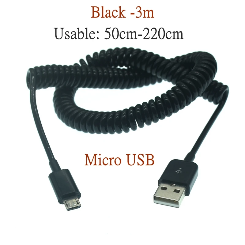Cable USB de resorte Micro Mini USB C tipo C macho a macho hembra Cable de carga rápida USB C para teléfono Cables de carga de datos USB digitales - imagen 5