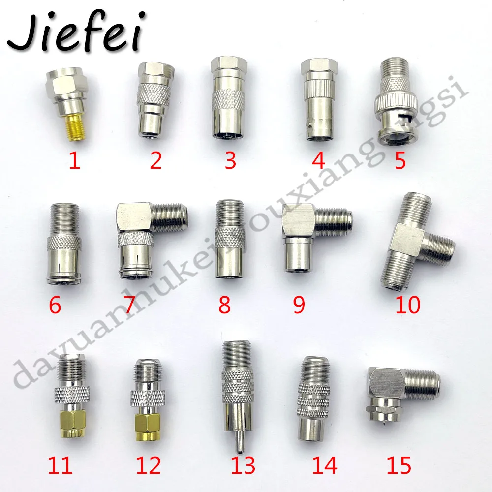 Adaptador macho y hembra tipo F, accesorio para televisor SMA, RCA, BNC, F, coaxial, macho y hembra, 15 unidades