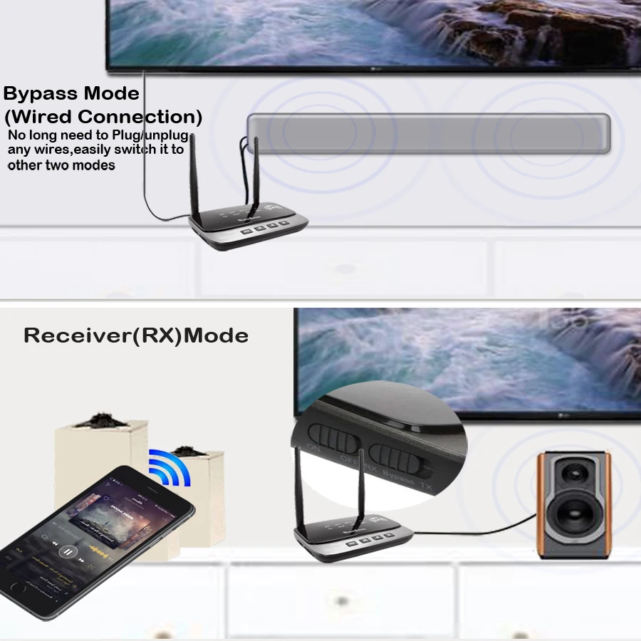 262 pies/80m NFC inalámbrico de largo alcance 5,0 audio estéreo transmisor de música receptor 3 en 1 adaptador de Audio inalámbrico baja latencia aptX HD - imagen 4