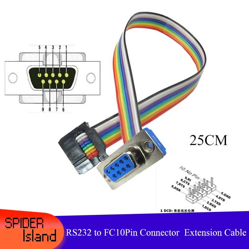 Cable de conexión de serie hembra DB9 a FC de 10 pines, extensión de Cable de datos COM RS232 a conector FC10P de 25CM, 10 Uds.