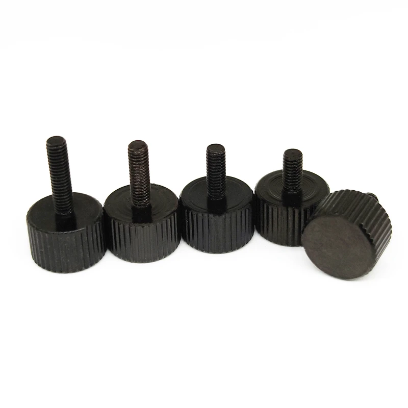 Tornillo de pulgar sin punta M3, acero al carbono, moleteado de cabeza plana, tornillo de pulgar moleteado, apriete a mano, tornillos de ordenador, 5 uds.