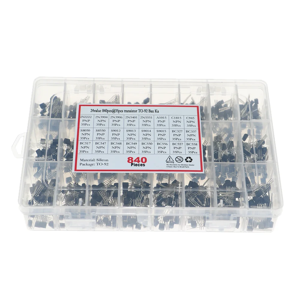 840 unids/caja 24 valores TO-92 Kit surtido de transistores BC327 BC337 BC547 2N2222 3904 3906 C945 S8050 S9014 PNP/NPN paquete de transistores - imagen 3
