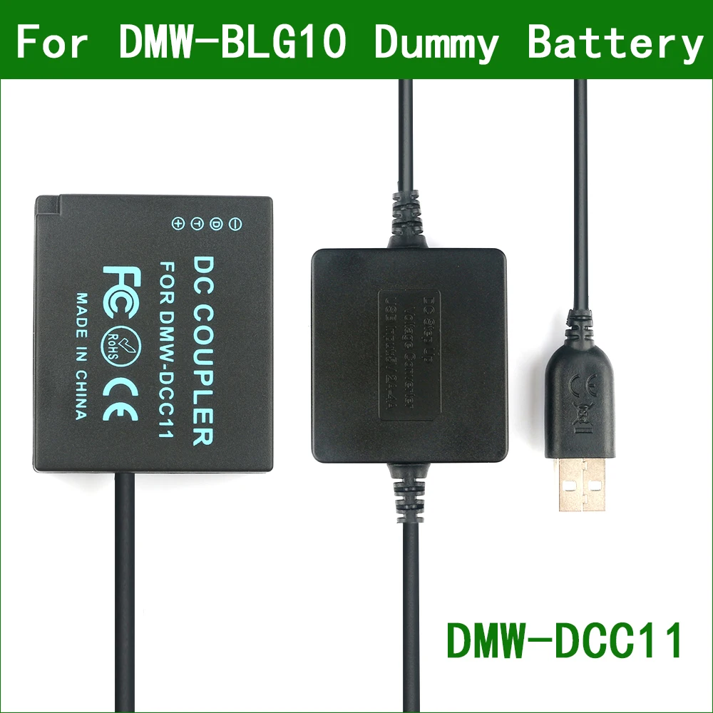 Batería ficticia de 5V USB a DMW-BLG10 BLE9, Banco de energía de DMW-DCC11, Cable USB para Panasonic DMC GF3 GF5 GF6 GX7 GX80 GX85 LX100 S6 ZS60