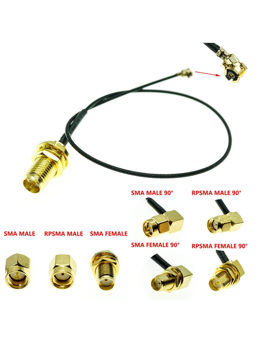 Se muestra un cordón negro con un conector de oro con una etiqueta roja que dice Smale