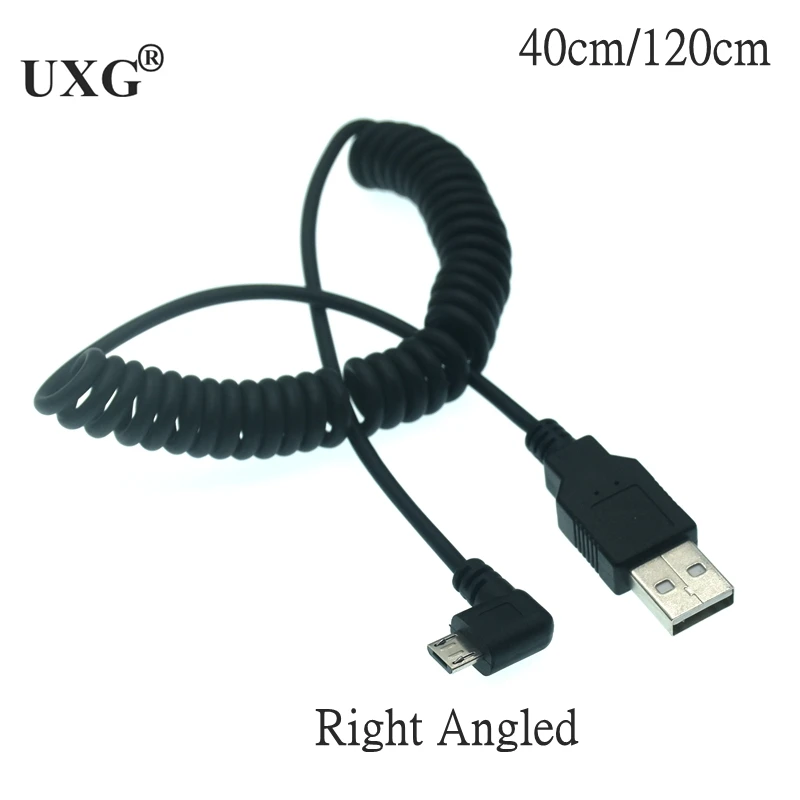 Micro Usb macho en ángulo recto de 90 grados a Usb macho, resorte en ángulo izquierdo/derecho, Cable elástico retráctil, sincronización de carga de datos, 100cm - imagen 4