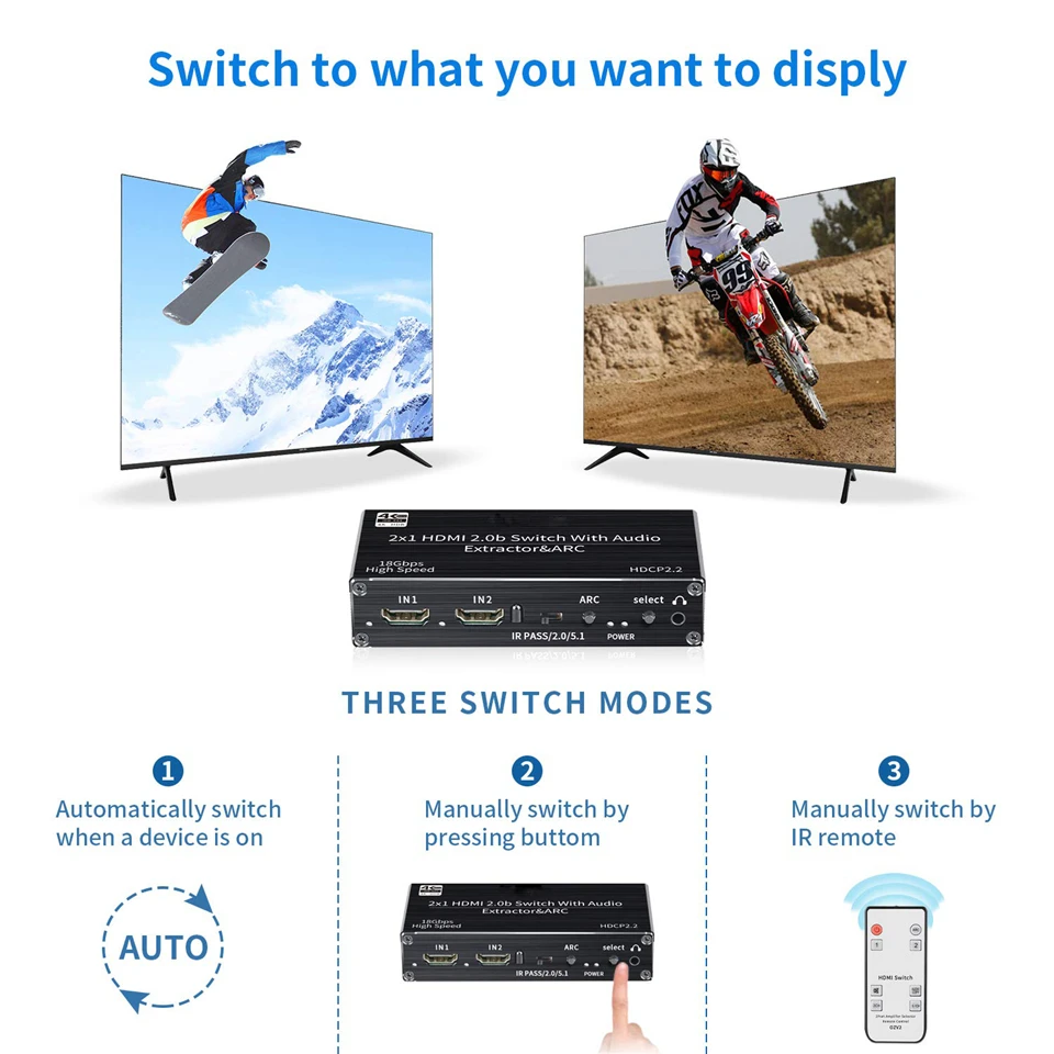 Extractor de audio 4K 120Hz HDMI 4K compatible con 5,1 canales 2 puertos HDMI a HDMI Audio ARC Switch con audio toslink estéreo para Apple TV PS5 - imagen 5