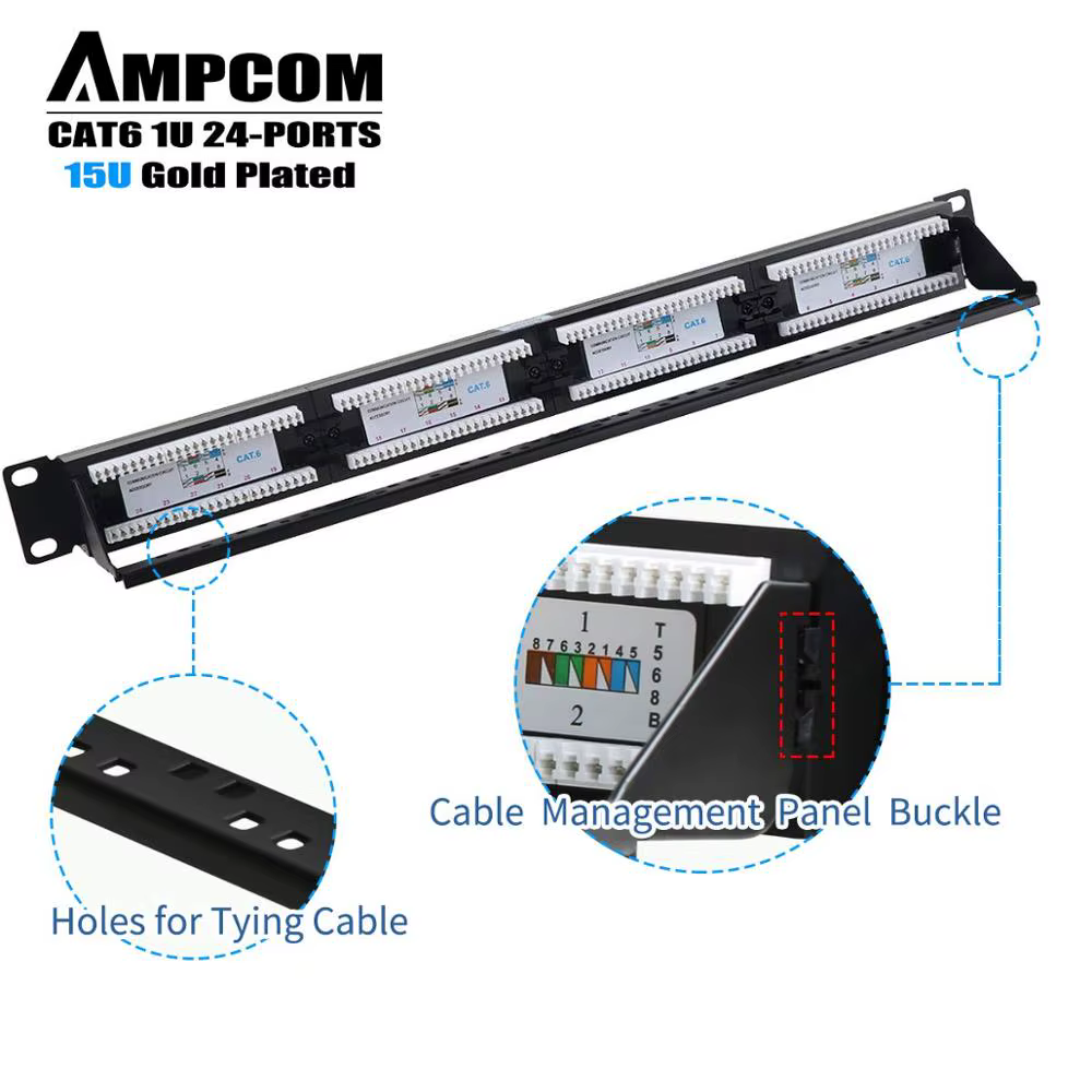 AMPCOM Panel CAT6 Premium - Chapado en Oro, Montaje Rack/Pared - imagen 4