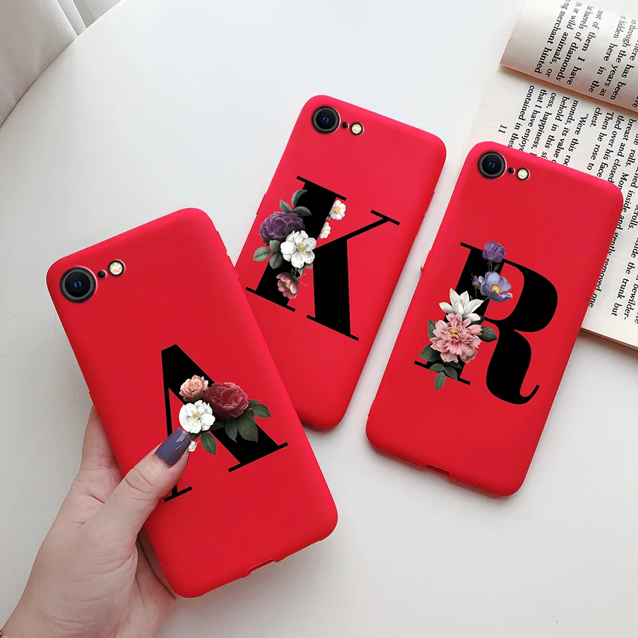 Funda de silicona con letras del alfabeto y flores para iPhone, carcasa suave para iPhone SE 2020, 6s, 7, 8 Plus, 2020