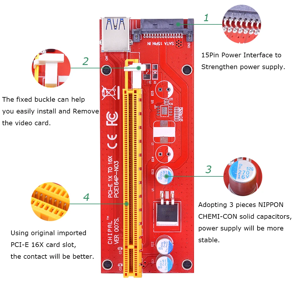 Una placa de circuito rojo con un diagrama de los componentes