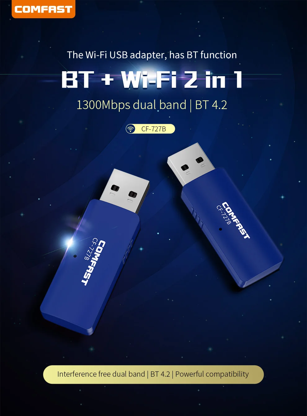 Adaptador Wifi Comfast 2,4 y 5GHz 1300Mbps tarjeta de red inalámbrica 802.11n Wifi Dongle adaptador USB para ordenador portátil de escritorio altavoz auricular - imagen 3