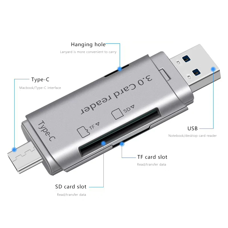 UTHAI-lector de tarjetas SF188, USB 3,0, tipo c, sd/tf, doble cabezal, multifunción, dos en uno - imagen 4