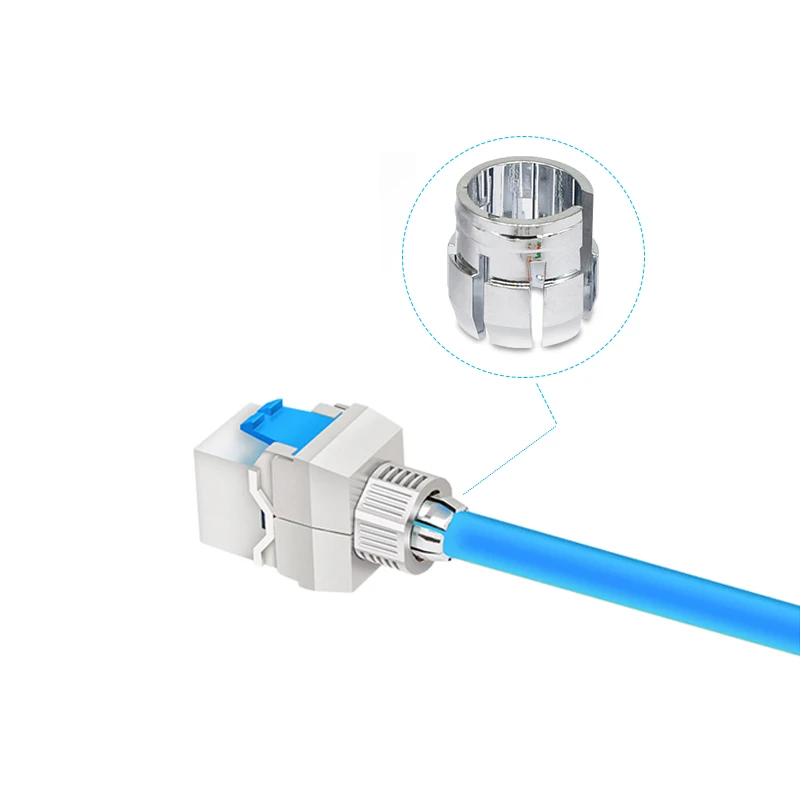 Un conector azul y blanco con cable