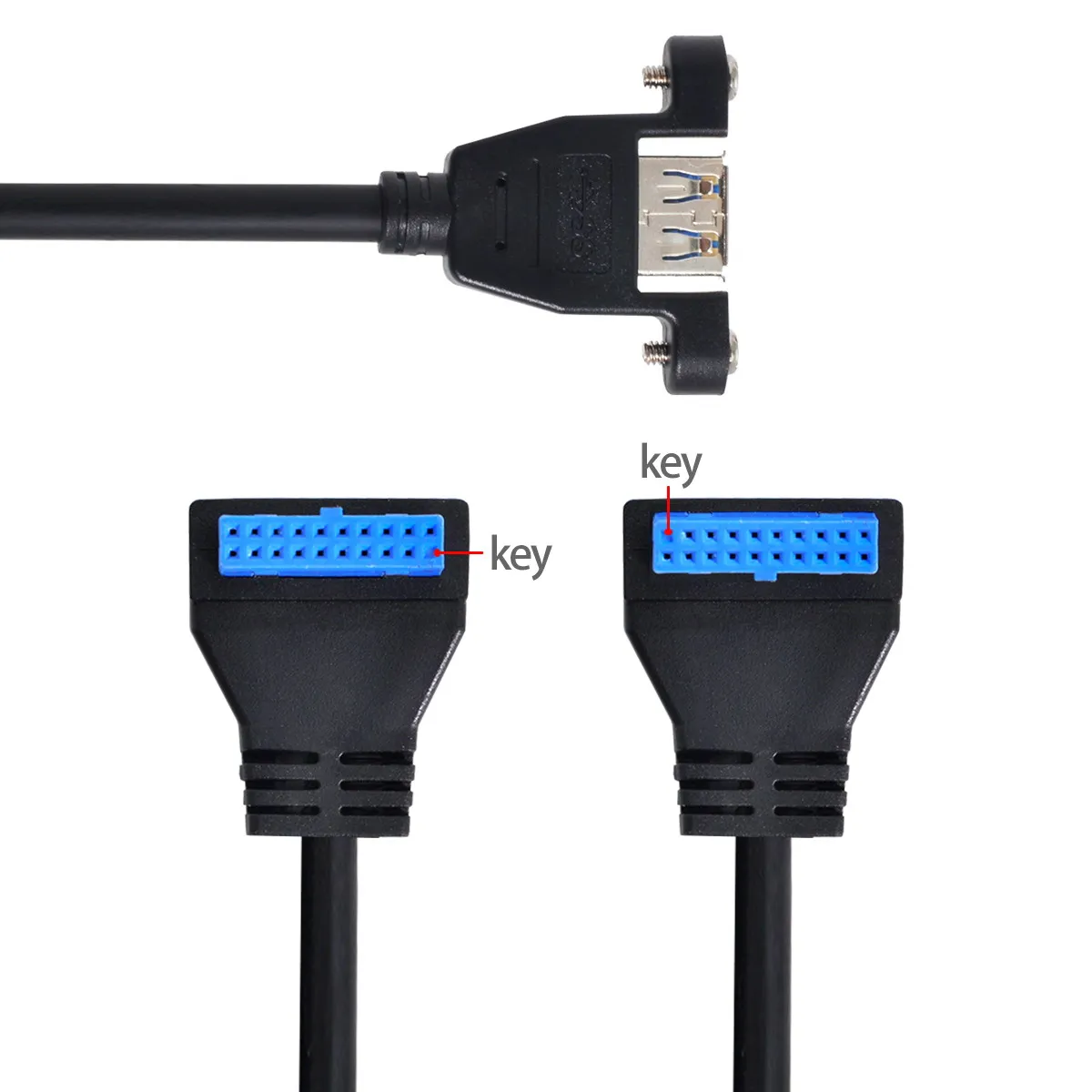 USB 3,0 con ángulo de 90 grados, puerto único, tornillo hembra, tipo de montaje A arriba y abajo, placa base con ángulo de 20 pines, Cable de cabezal de 25cm - imagen 5