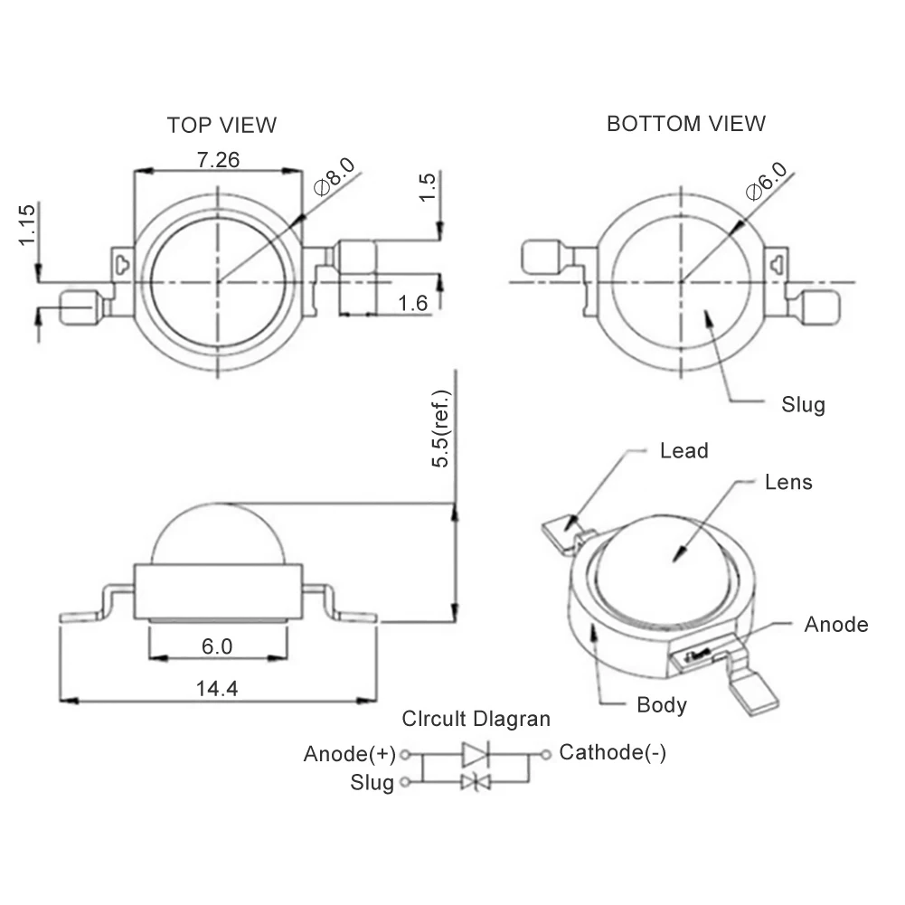 Diodos LED de alta potencia, 1 W, blanco, ultrabrillante, 3000K, 100-120LM, brillo, 1 vatios, 3V, 20 unidades - imagen 2