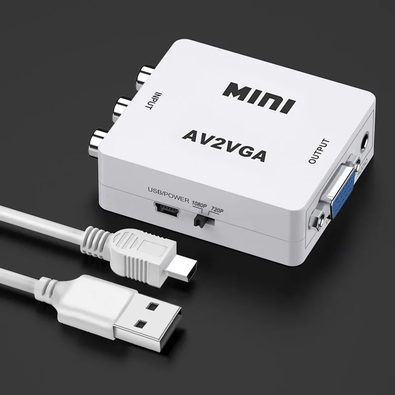 Convertidor de vídeo AV2VGA, Mini adaptador convertidor AV a VGA con Audio de 3,5mm, convertidor 1080P a PC, convertidor HDTV con cable usb