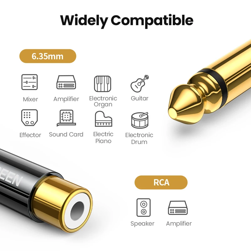 UGREEN Adaptador RCA Macho a Jack 6,35mm Chapado Oro - imagen 3