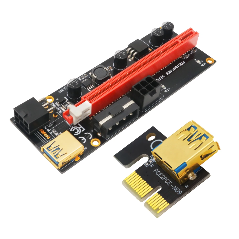 PCI-E-extensor pcie Riser 009 Express, 1X, 4x, 8x, 16x, PCI E, USB Riser 009S, GPU, adaptador Dual de 6 pines, tarjeta SATA de 15 pines para minería BTC, novedad - imagen 3
