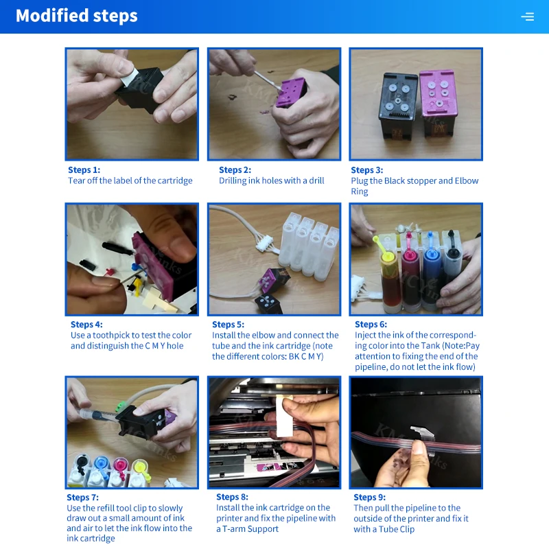 KMCYinks-cartucho de tinta para impresora hp, cartucho de tinta de 4 colores rellenable CISS compatible con accesorios completos, para hp 21, 22, 121, 122, 123, 300, 301, 302, 304, 650, 652 - imagen 4