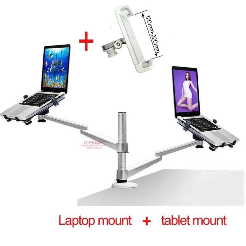 OA-11X soporte de escritorio de dos almohadillas de doble brazo multifuncional de aluminio de 10 "-15" soporte de mesa doble para ordenador portátil base de abrazadera 65mm