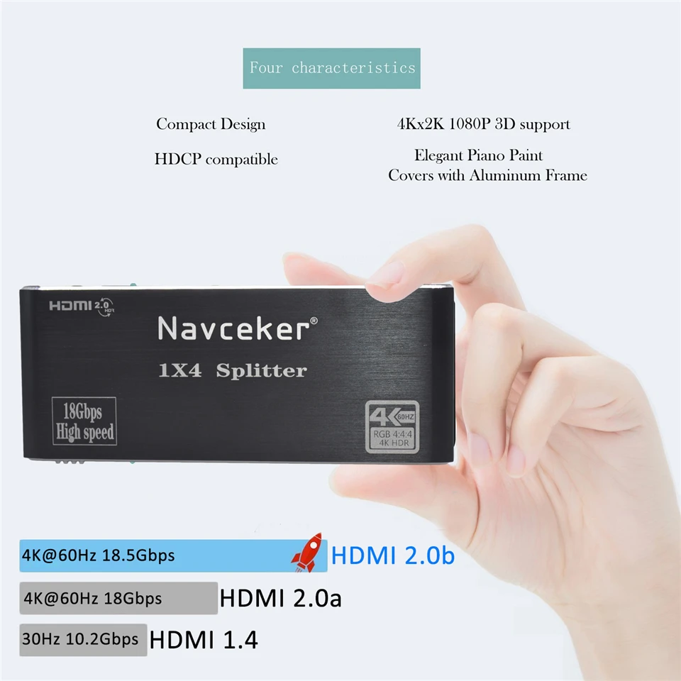 Navceker-Divisor 4K 1x4 HDMI 2,0, HDR, HDMI 1x2 4K, HDCP 2,2, 1080P, HDMI, para PS4, Apple TV - imagen 4