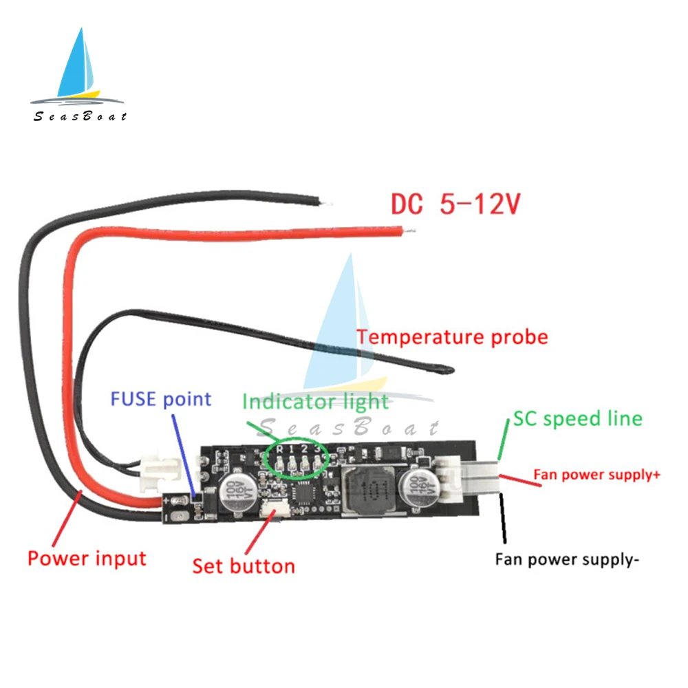 Controlador de velocidad DC 5V 12V PWM, regulador de velocidad del ventilador, controlador de temperatura, módulo regulador de Control de temperatura de 2-3 cables, 10cm