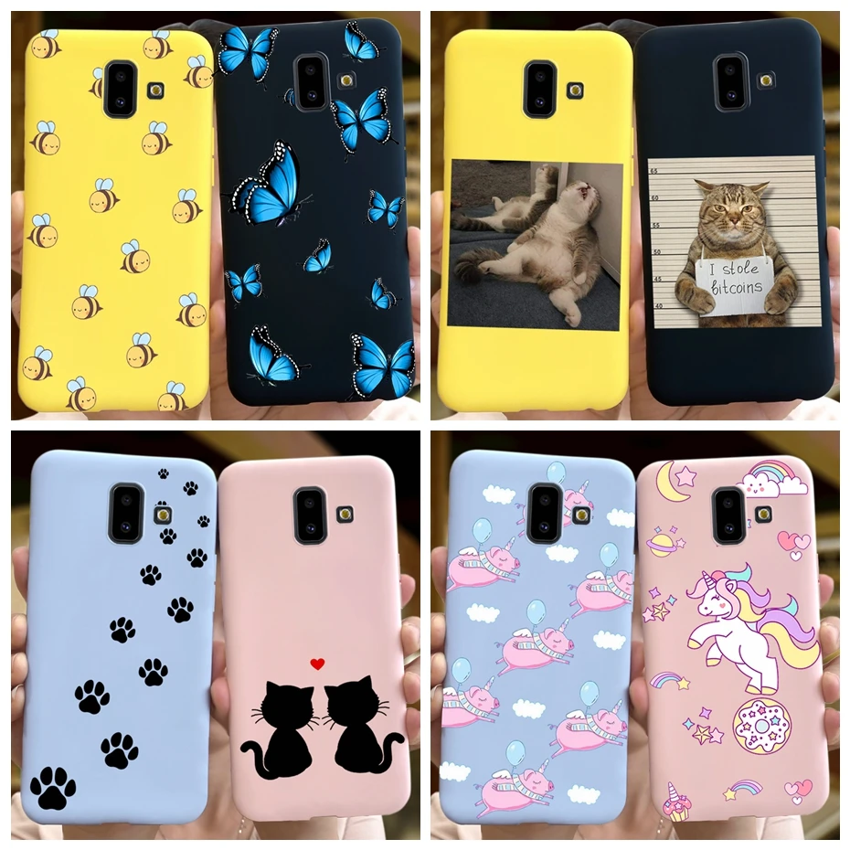 Para Samsung Galaxy J6 Plus 2018 funda bonita abeja gato funda de teléfono suave de silicona para Samsung J6 2018 J6Plus J 6 J600 J610 parachoques
