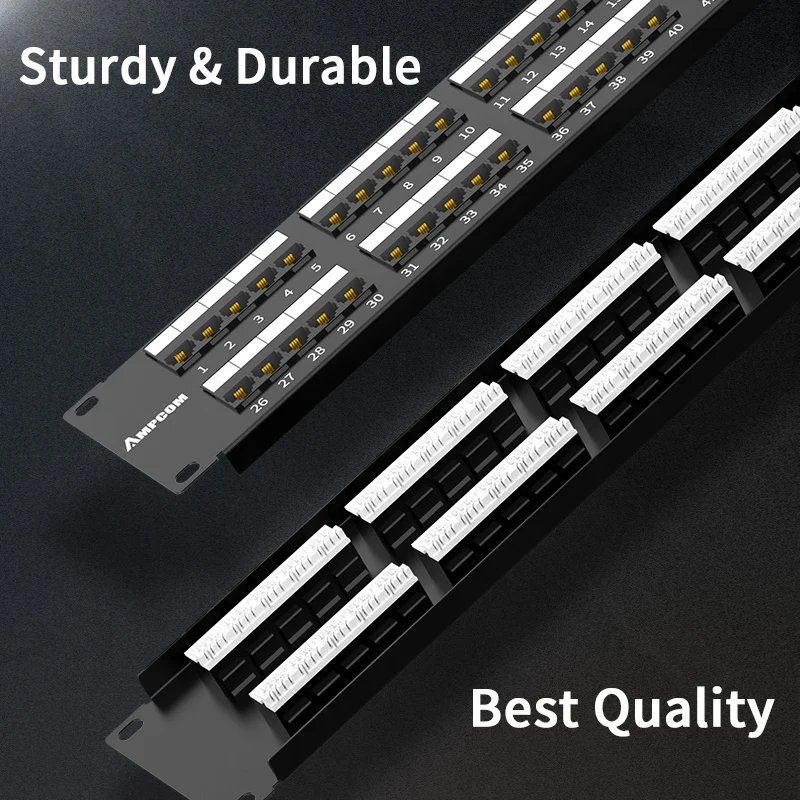 AMPCOM-Panel de conexiones de 25/50 puertos para teléfono móvil, montaje en estante de gabinete, 1U/2U, 19 pulgadas, RJ11/RJ45, conector Modular, chapado en oro 50u - imagen 2