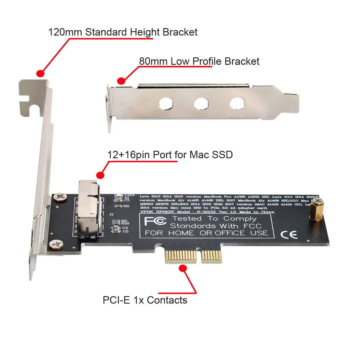 Cablecc PCI Express PCI-E 1X a 12 + 16Pin 2013-2017 Mac Pro aire SSD convertir tarjeta para A1493 A1502 A1465 A1466 - imagen 5