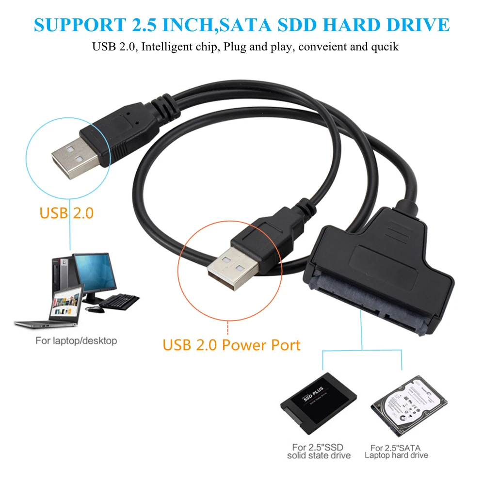 LccKaa-adaptador Sata a USB 3,0 USB 2,0 tipo C, Cable USB 3,0 SATA 3 de hasta 6 Gbps, compatible con disco duro externo SSD HDD de 2,5 pulgadas - imagen 5