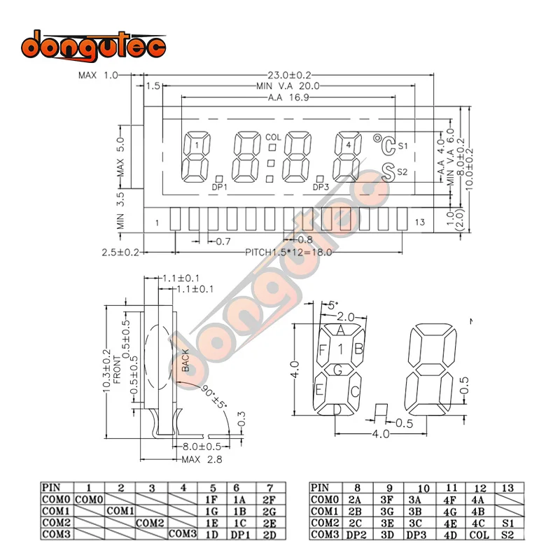 Panel LCD de segmento de 4 dígitos, 13PIN TN, positivo, 2,5 V - imagen 2