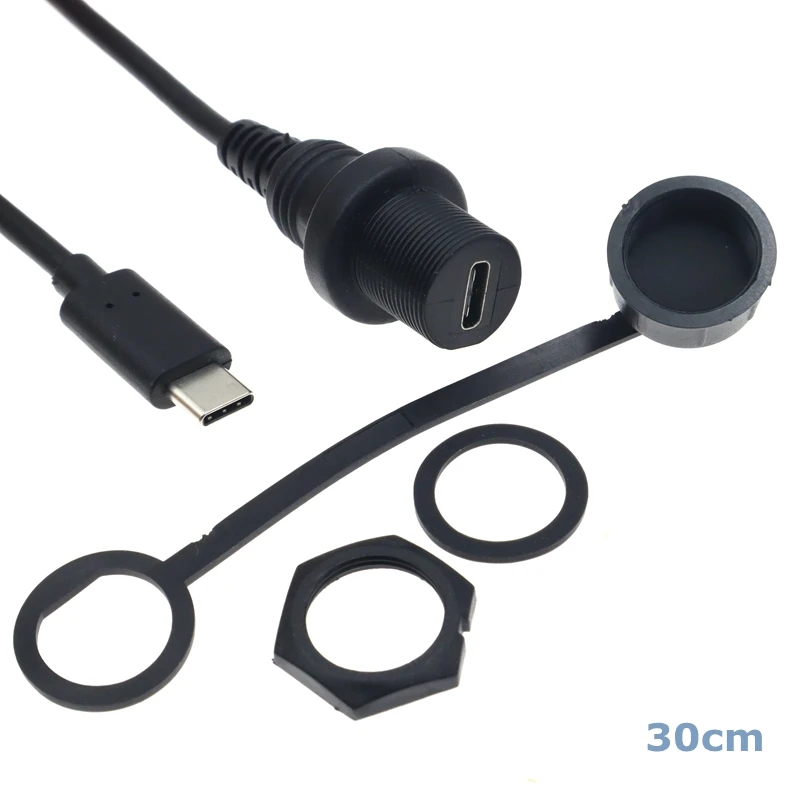 Cable de extensión USB 3.1 impermeable tipo c USB macho a hembra 2,0 IP 67 con conector de montaje en Panel para barco, coche, yate, 0,3 m - imagen 5