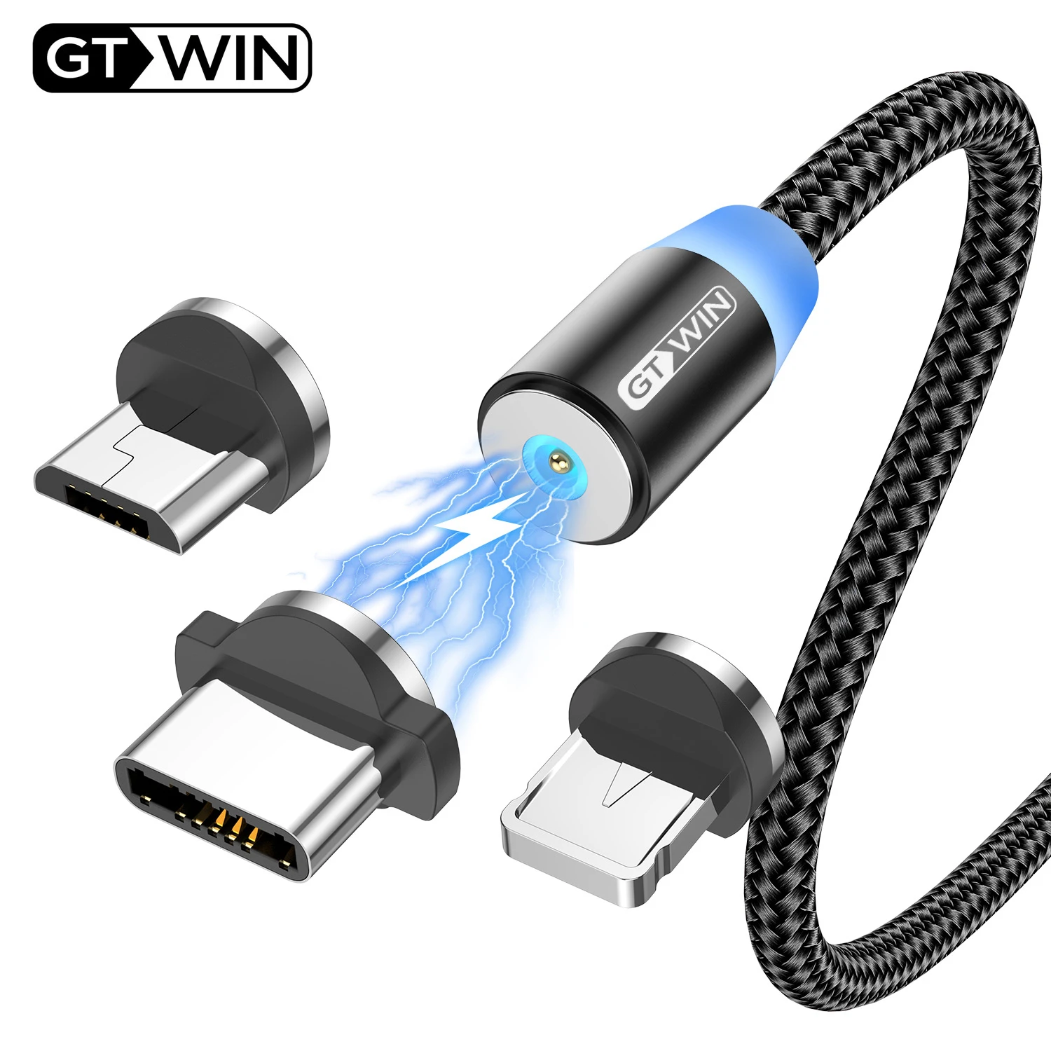 GTWIN-Cable magnético LED Micro Cable tipo USB C, Cable de carga rápida de datos, 8 pines, para iPhone 13, 12, Huawei, Xiaomi - imagen 2