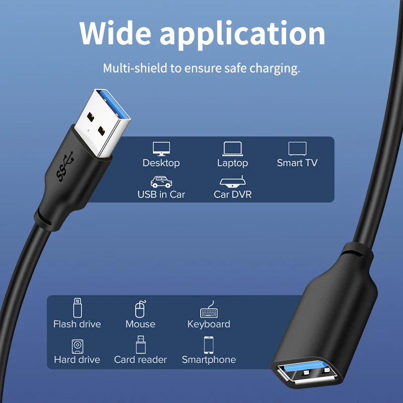 CABLETIME-Cable de extensión USB 3,0 a USB M/F, extensor de datos de 5Gbps para TV Smart PS4 X box SSD, C267 - imagen 3