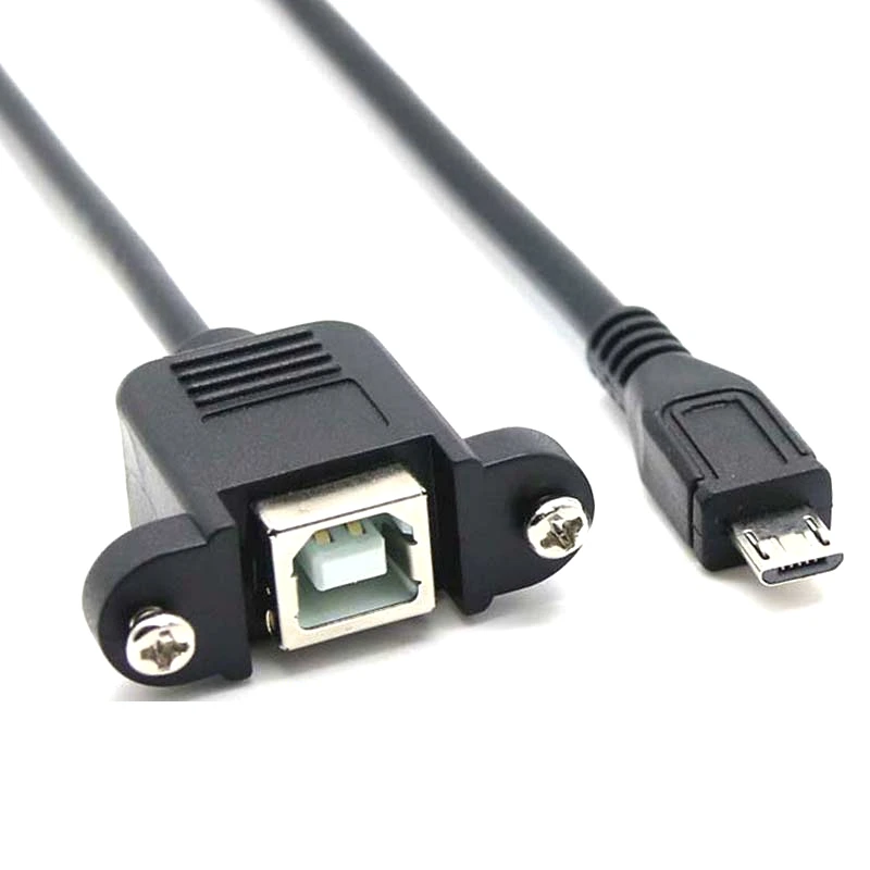 Nuevo USB 2,0 B hembra enchufe escáner impresora Panel montado en USB Micro B 5 pines Cable macho de 90 grados la mejor calidad 30cm 50cm 100cm - imagen 2