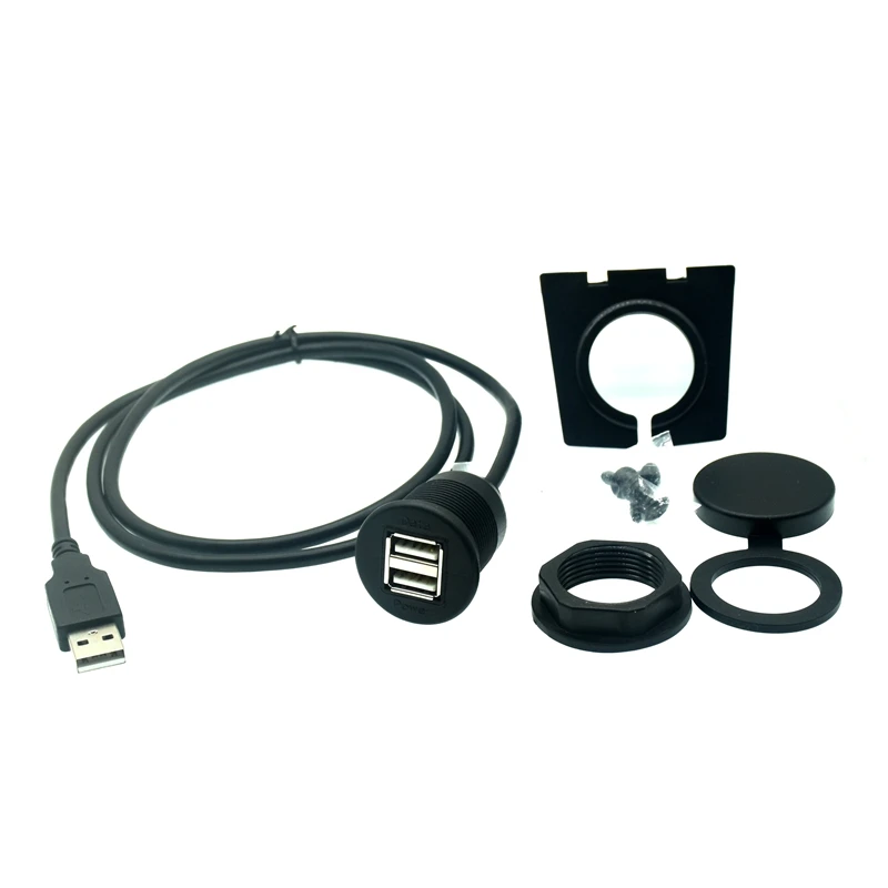Puerto USB 2,0 macho a hembra Cable de extensión impermeable montaje empotrado adaptador de base USB Dual tablero Pan para coche motocicleta