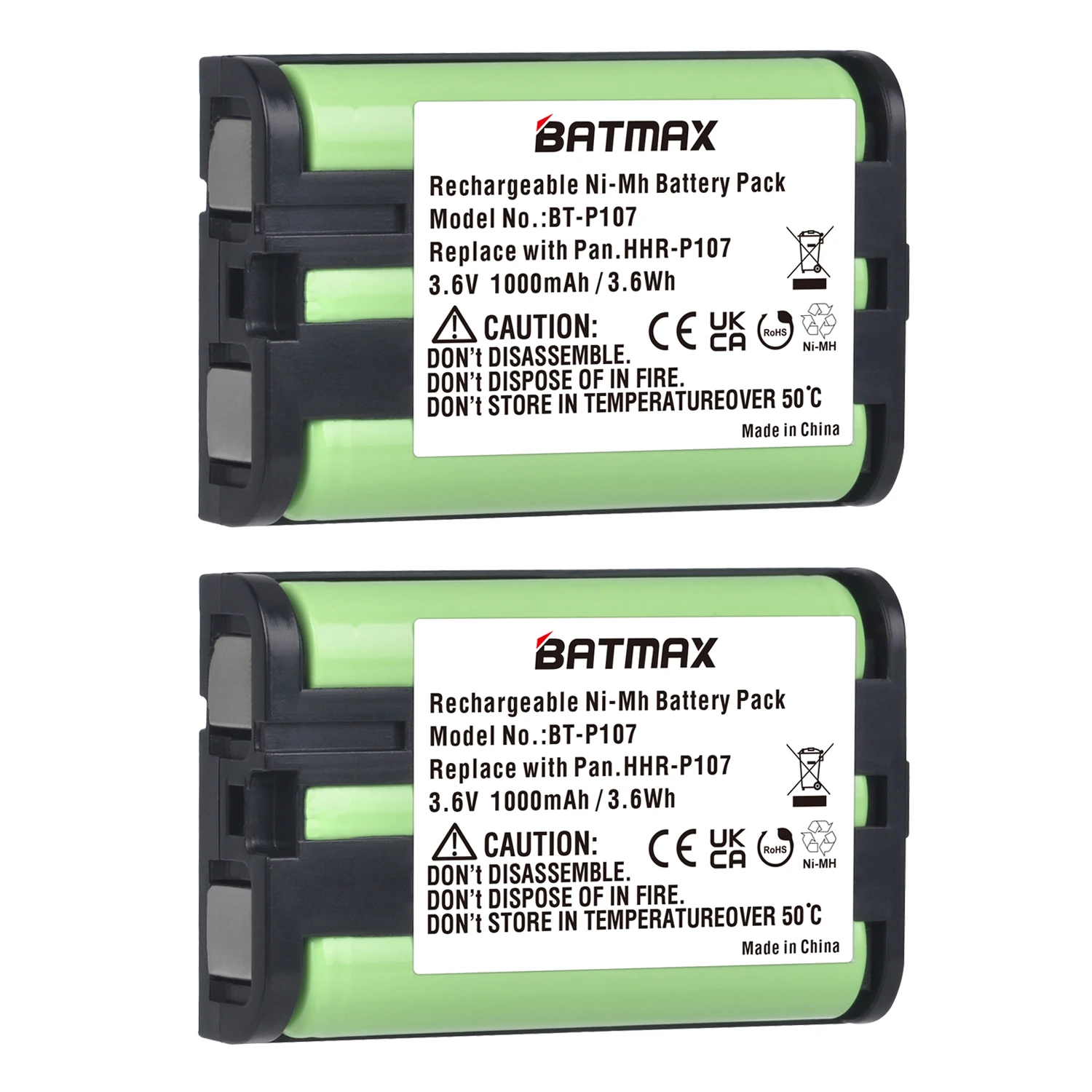Batmax 3,6 v 1000mAh HHR-P107 recargable, teléfono inalámbrico batería para Panasonic HHR-P107 HHR-P107A KX-TG6074PK... KX-TGA300